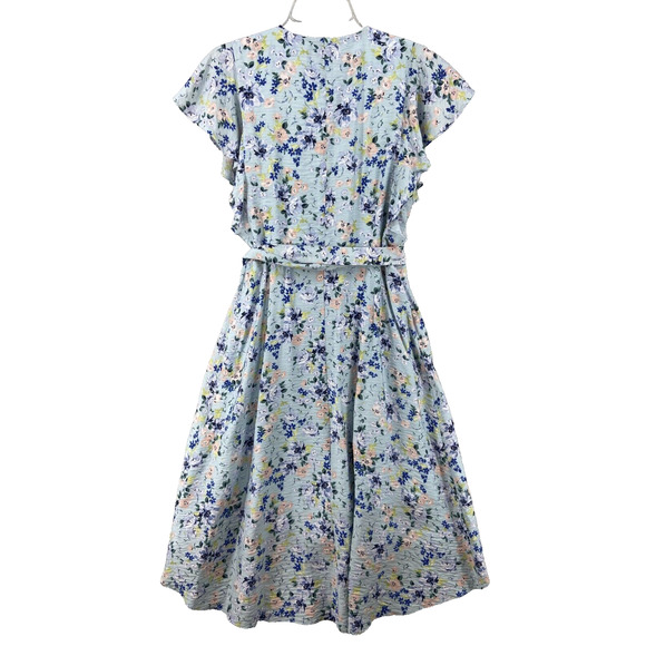 BCBGeneration Dress Womens Sz 12 Blue‎ Floral Wrap Hi Low Knee Length - Picture 9 of 12